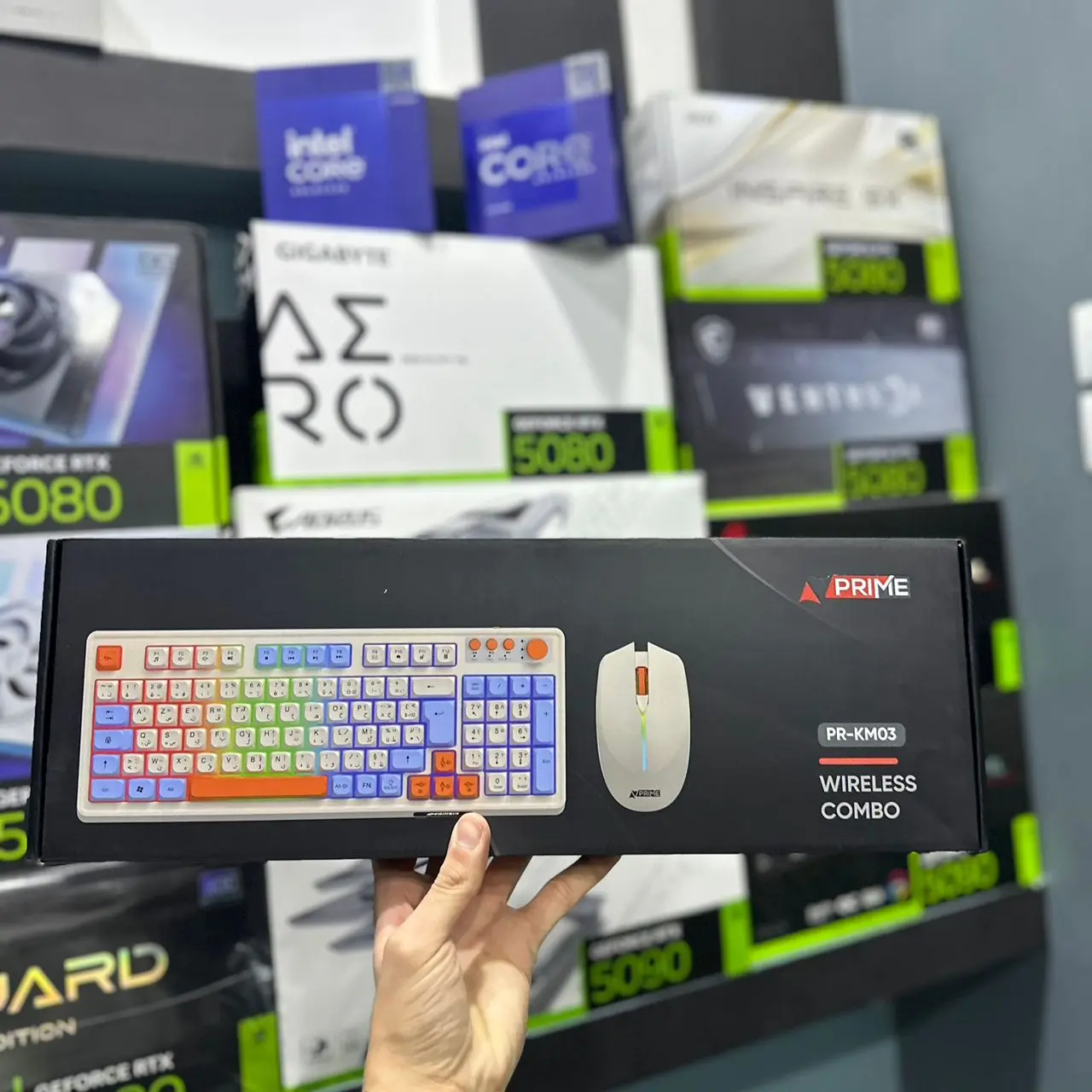 COMBO SANS FIL WIRELESS CLAVIER MOUSE OFFICE PRIME PR-KM03 WHITE-BLUE RECHARGEABLE